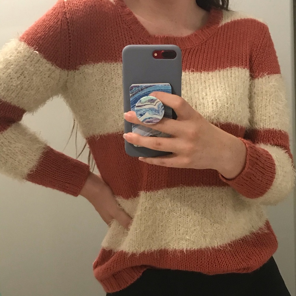 fuzzy striped billabong sweater